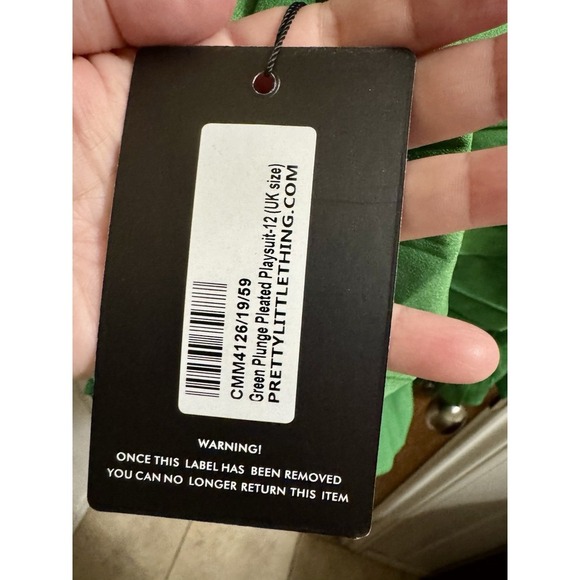 Pretty Little Thing Women Romper Playsuit Green Pleated Plunge Long Sleeve UK 12 - Picture 6 of 12